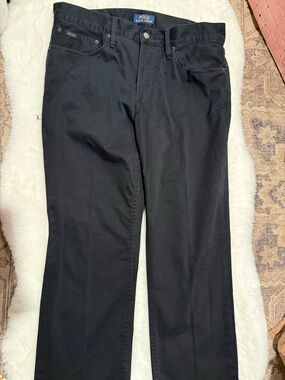 Ralph Lauren Black Pants with Navy and Yellow Logo